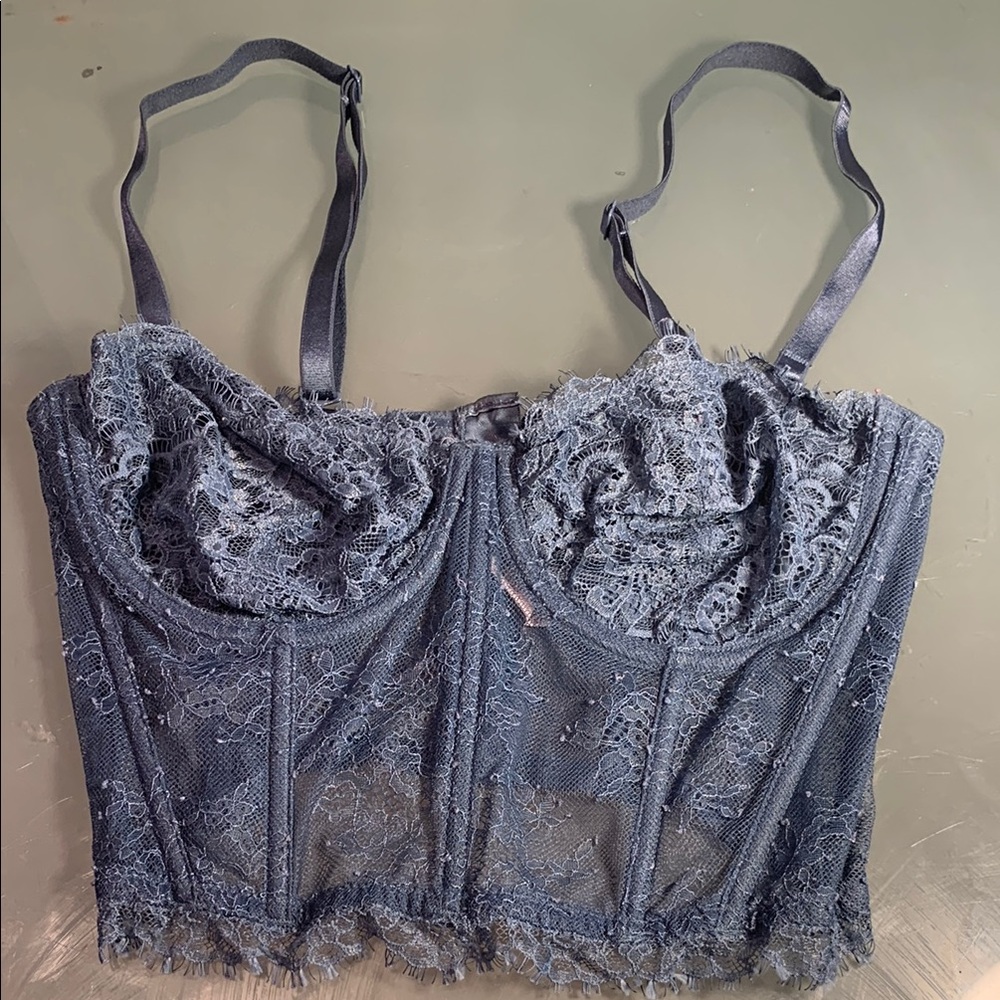 Victoria’s Secret Dream Angels Lace Corset Top Gray-Blue 34D